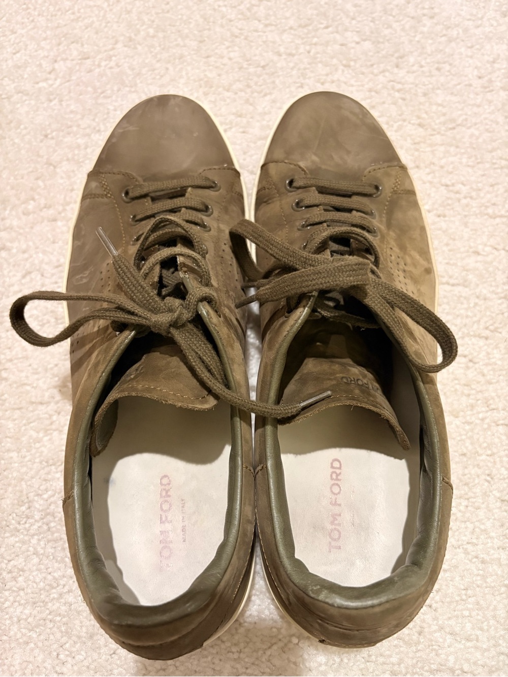 Tom Ford Men's Olive/Tan Suede Lace-Up Sneakers - Picture 2 of 7